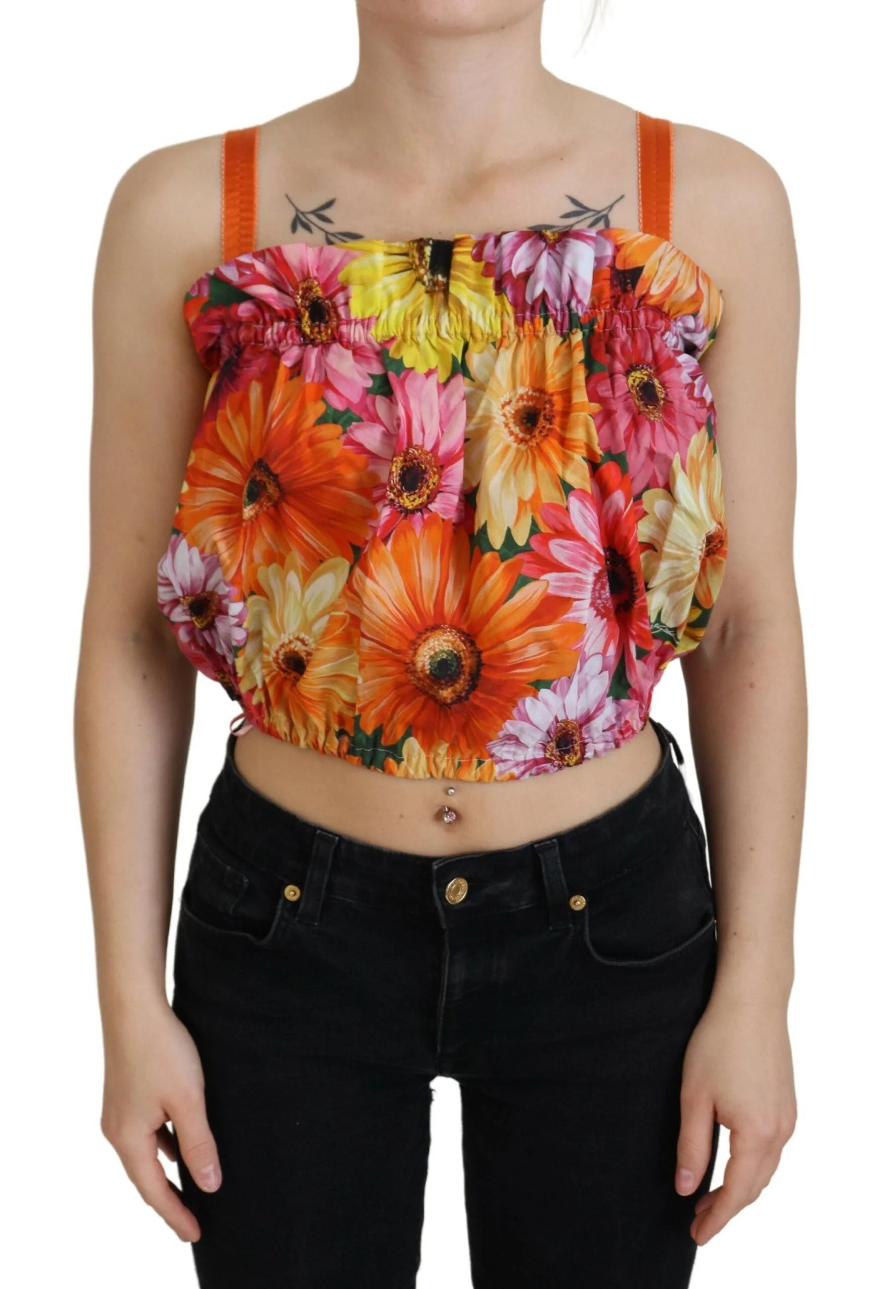 Dolce & Gabbana Blouse Cropped Floral Cotton Tank Top - IT40|S - Tank Tops