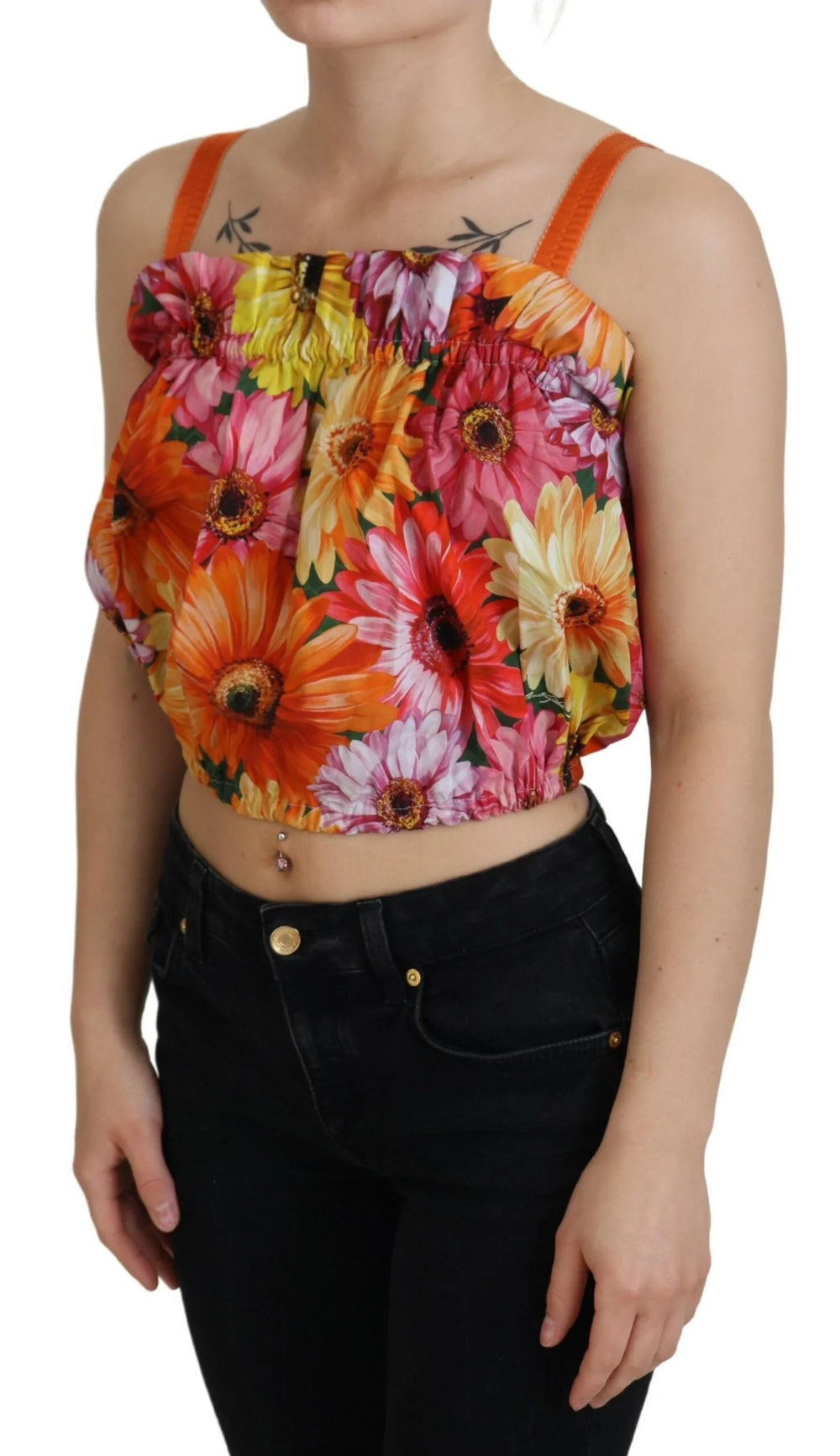 Dolce & Gabbana Blouse Cropped Floral Cotton Tank Top - IT40|S - Tank Tops