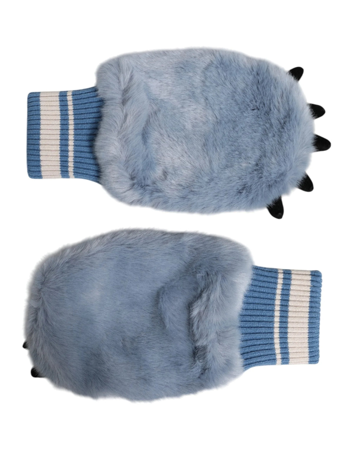 Dolce & Gabbana Blue Acrylic Knitted Fur Wrist Mitten Gloves - One Size