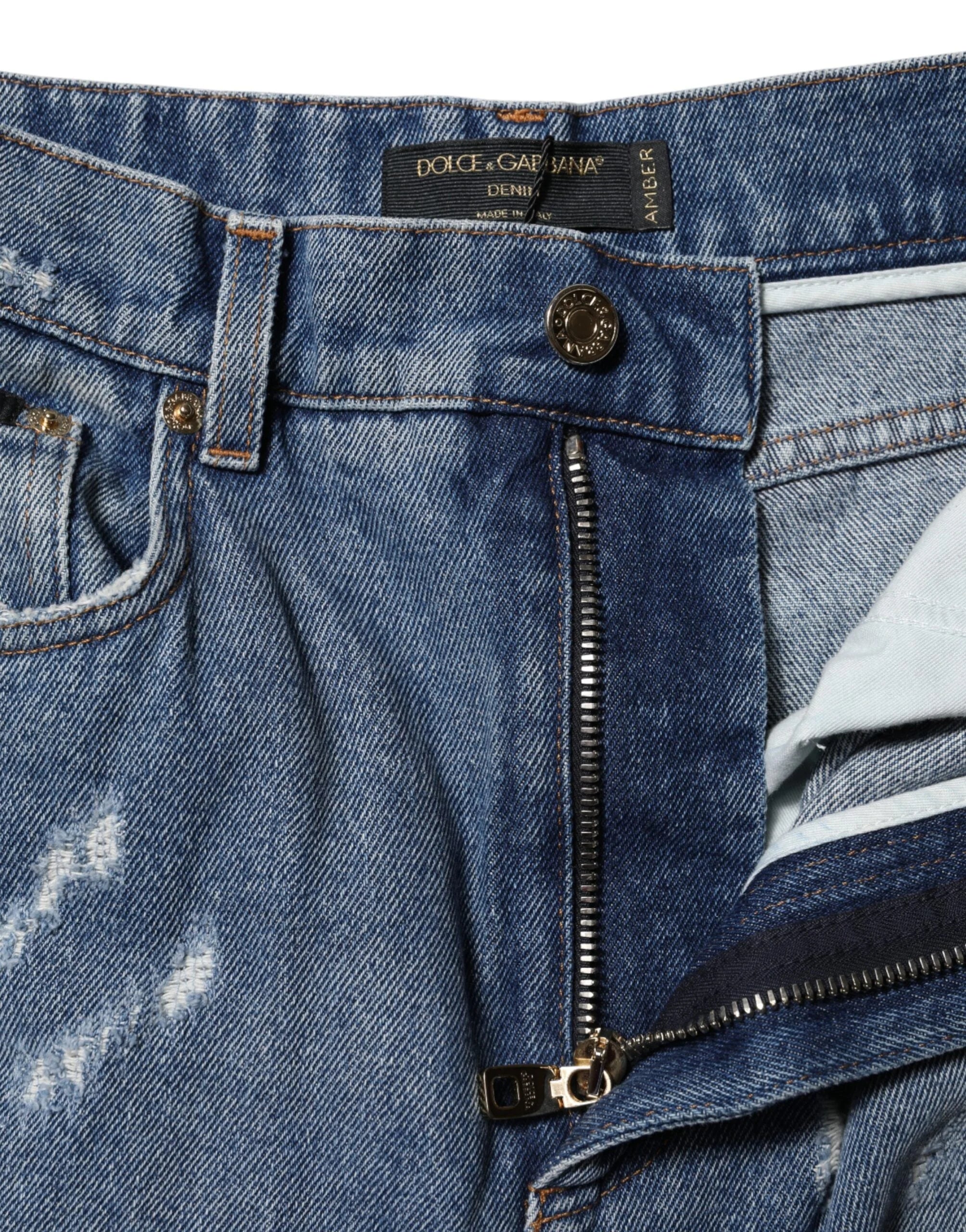Dolce & Gabbana Blue AMBER Tattered High Waist Denim Jeans - IT40|S