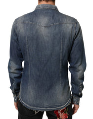 Dolce & Gabbana Blue Angel Patch Denim Buttoned Down Men Shirt - IT41 | L - Shirts