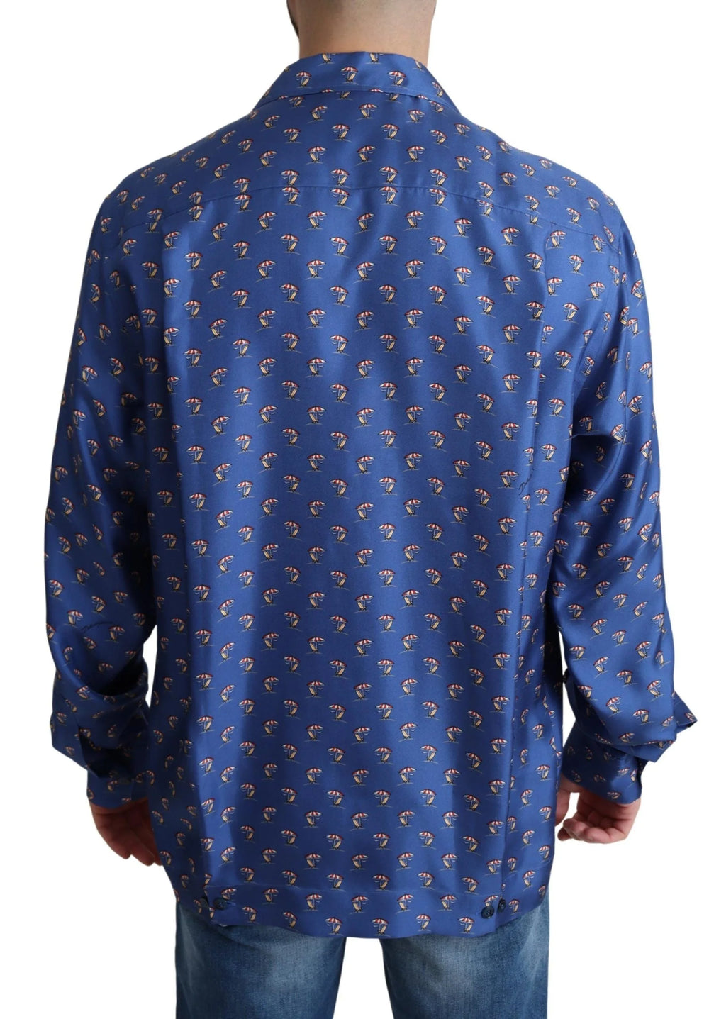 Dolce & Gabbana Blue Beach Chair Umbrella Print Silk Shirt - Shirts