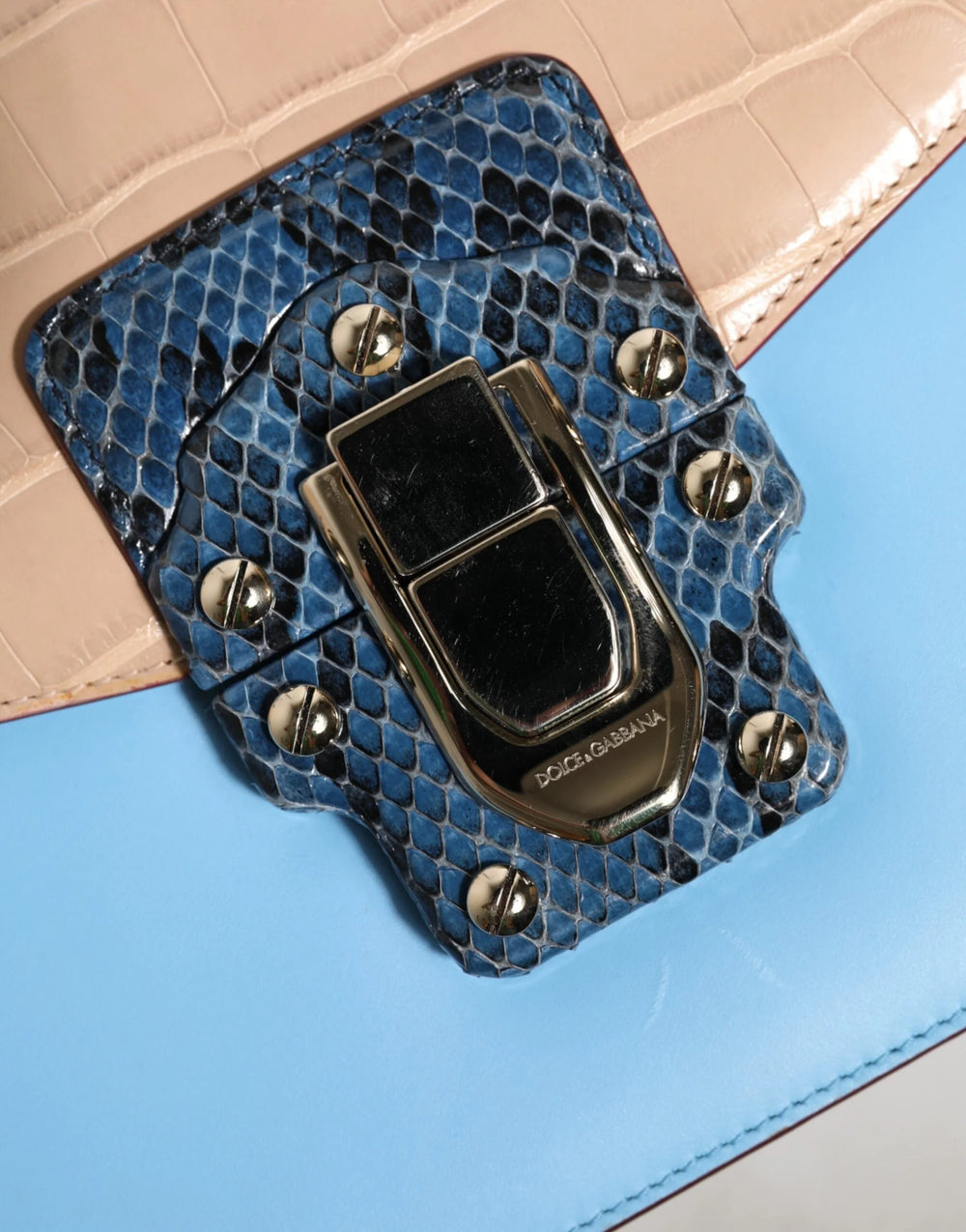 Dolce & Gabbana Blue Beige Exotic Leather LUCIA Crossbody Bag - Cross Body Bags
