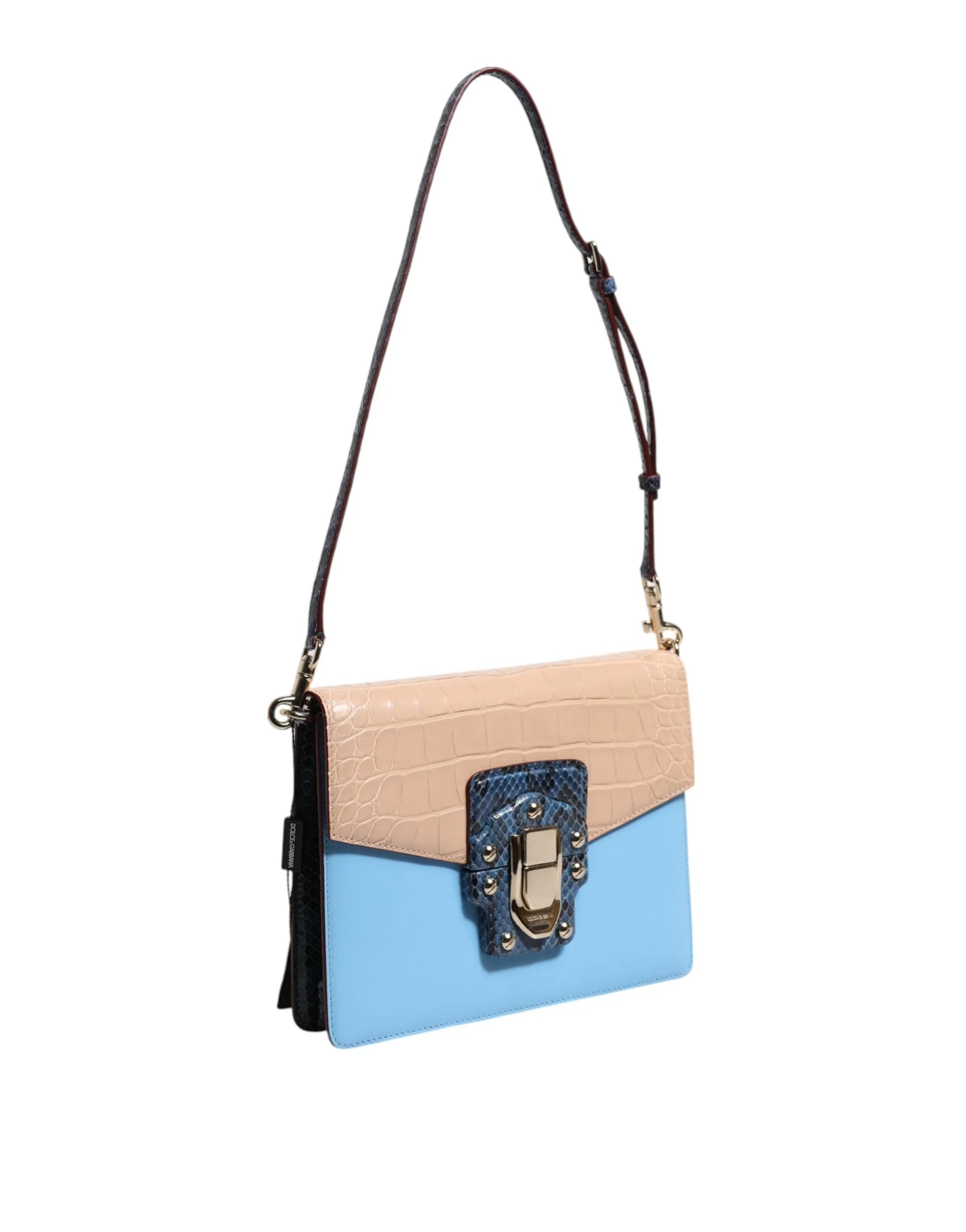 Dolce & Gabbana Blue Beige Exotic Leather LUCIA Crossbody Bag - Cross Body Bags