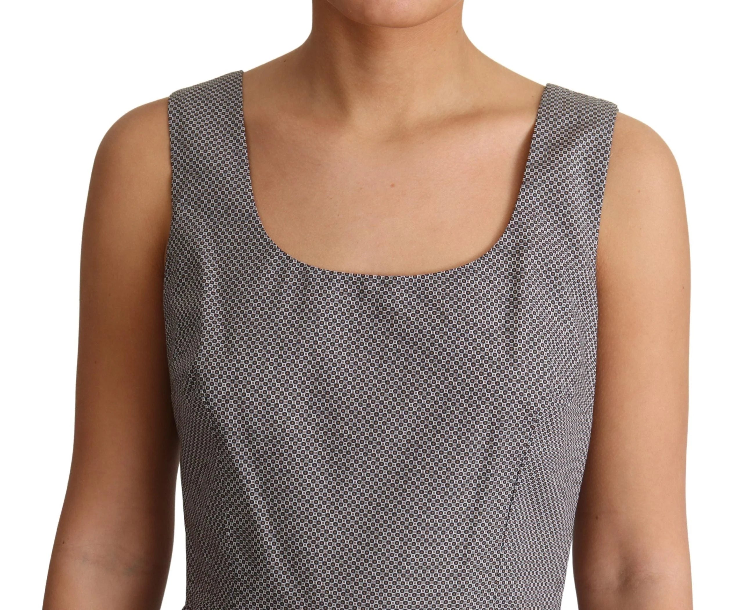 Dolce & Gabbana Blue Beige Geometric Cotton A-Line Dress - Dresses