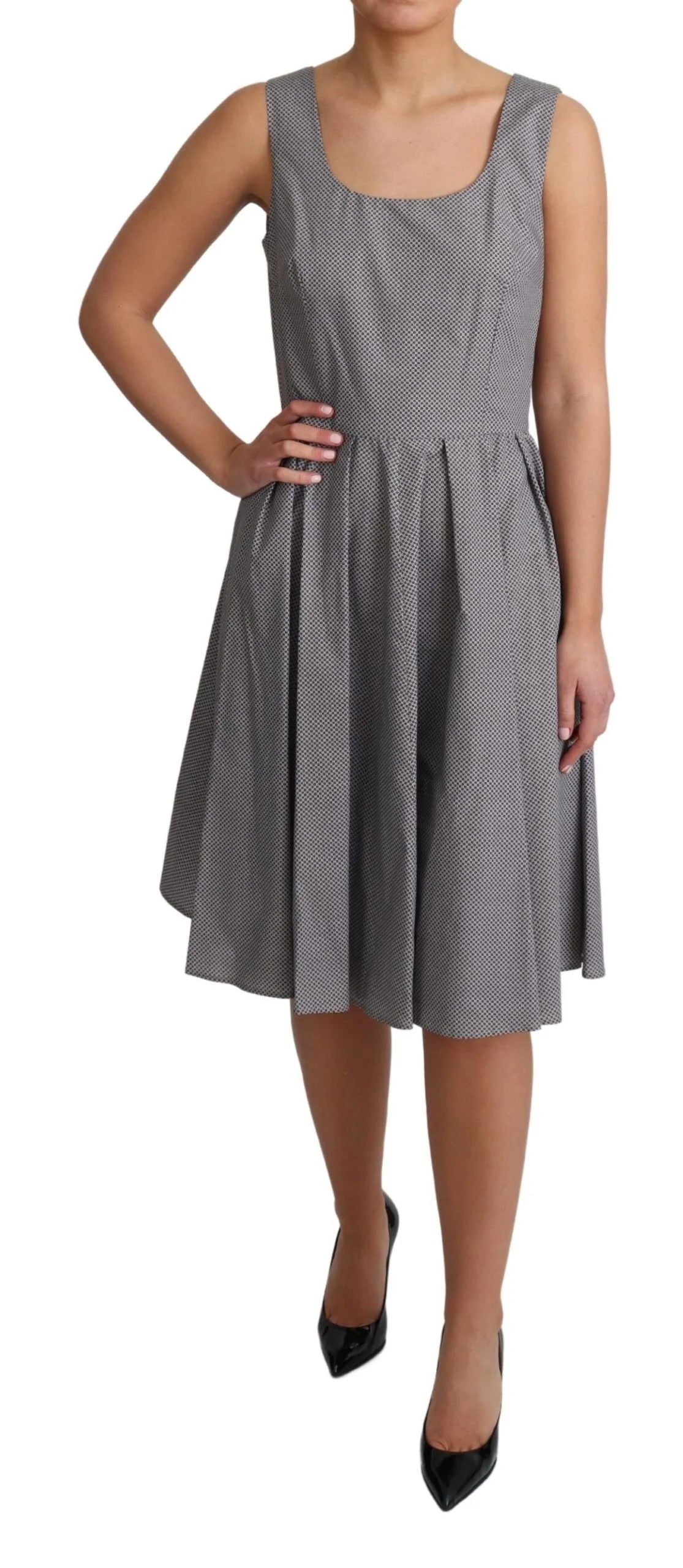 Dolce & Gabbana Blue Beige Geometric Cotton A-Line Dress - Dresses