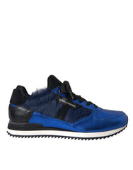 Dolce & Gabbana Blue Black Calf Hair Leather Sneakers Shoes - Sneakers