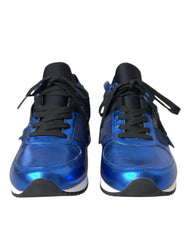 Dolce & Gabbana Blue Black Calf Hair Leather Sneakers Shoes - Sneakers
