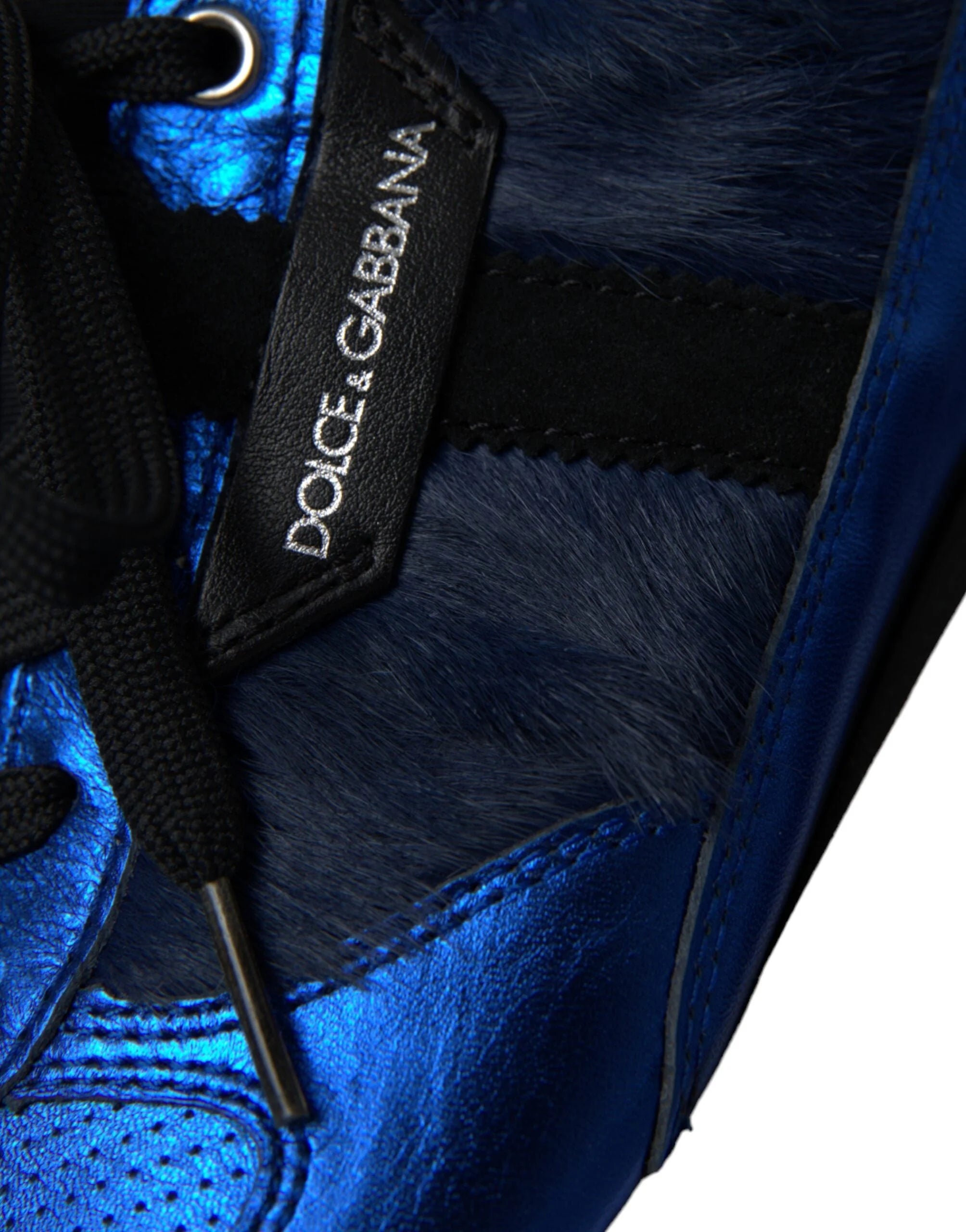 Dolce & Gabbana Blue Black Calf Hair Leather Sneakers Shoes - Sneakers