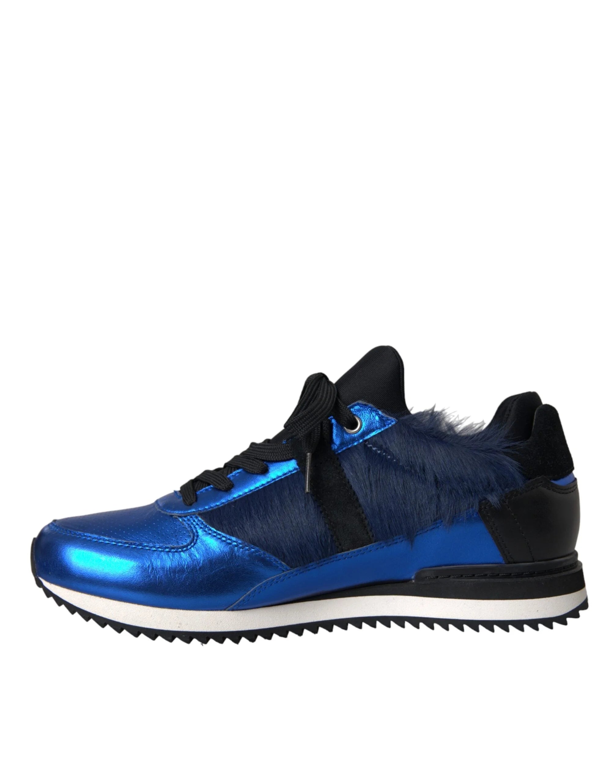 Dolce & Gabbana Blue Black Calf Hair Leather Sneakers Shoes - Sneakers