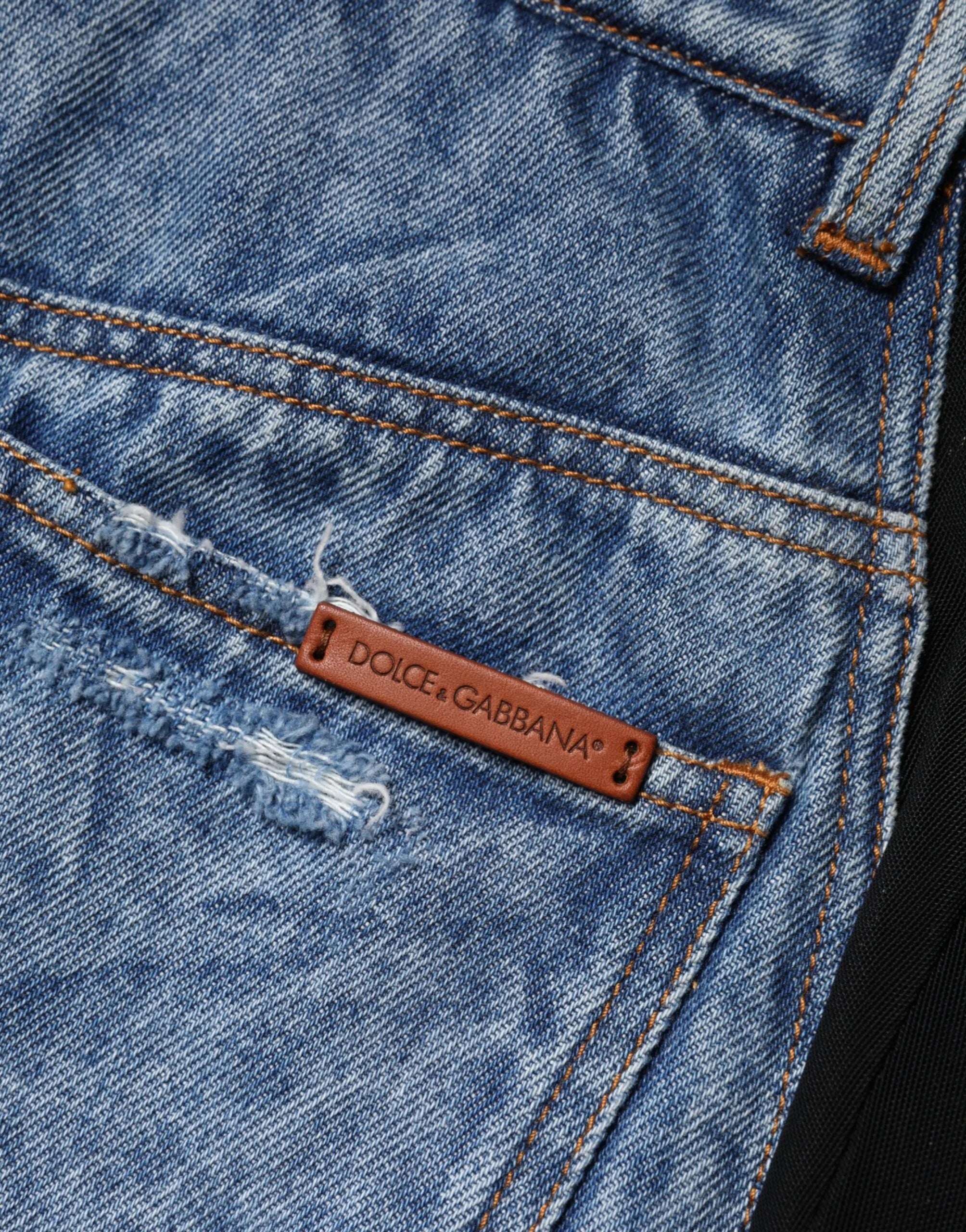 Dolce & Gabbana Blue Black Cotton Denim Sheer Midi Skirt - IT40|S