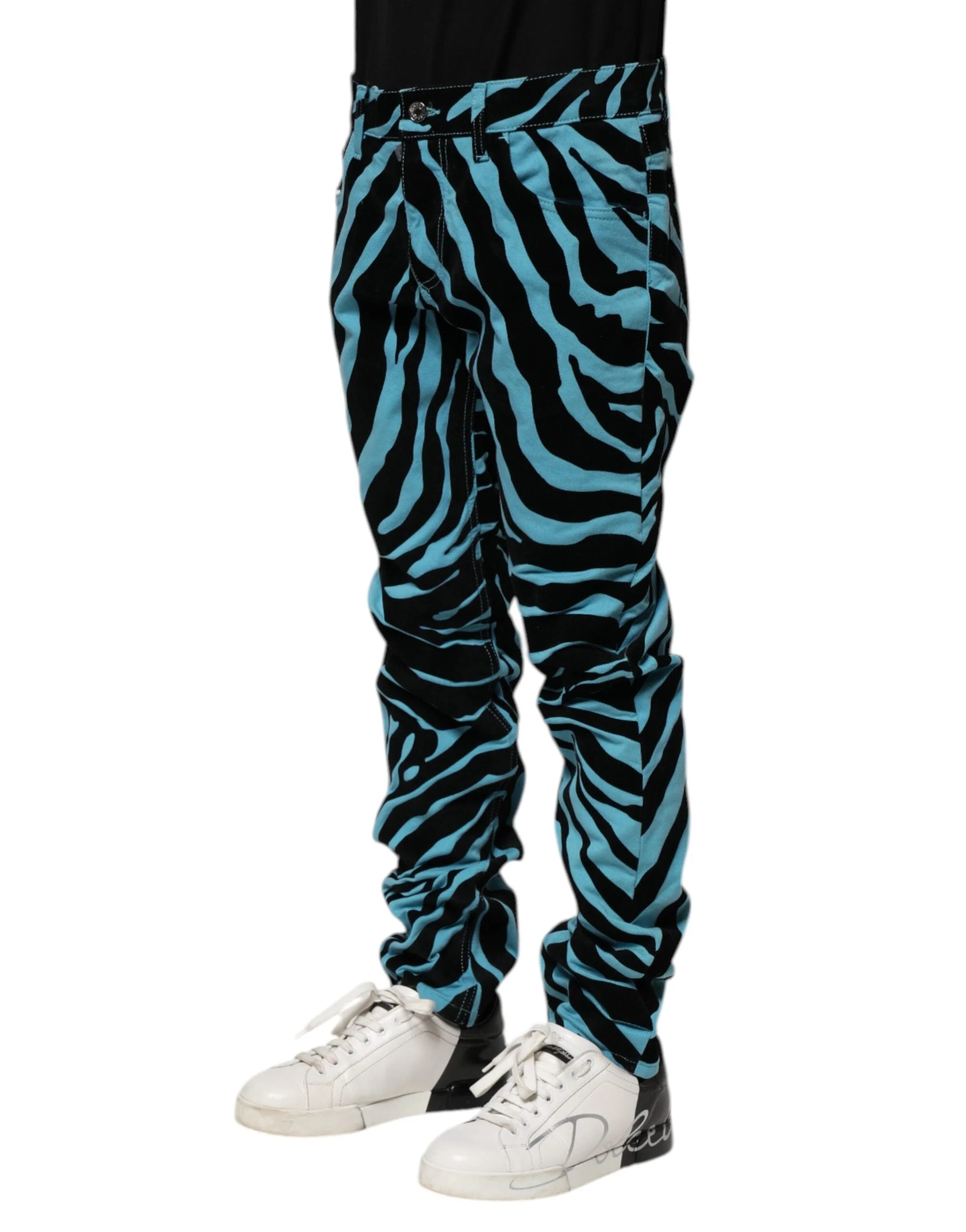 Dolce & Gabbana Blue Black Stripes Skinny Denim Jeans - IT48 | M