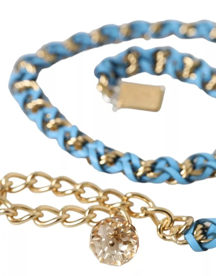Dolce & Gabbana Blue Braided Gold Brass Chain Waist Belt - 80 cm / 32 Inches