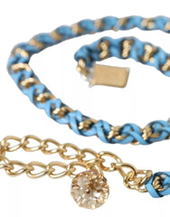 Dolce & Gabbana Blue Braided Gold Brass Chain Waist Belt - 80 cm / 32 Inches