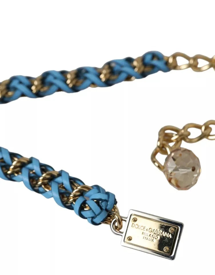 Dolce & Gabbana Blue Braided Gold Brass Chain Waist Belt - 80 cm / 32 Inches