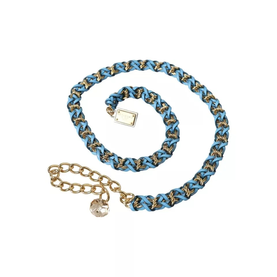 Dolce & Gabbana Blue Braided Gold Brass Chain Waist Belt - 80 cm / 32 Inches