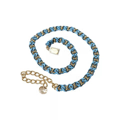 Dolce & Gabbana Blue Braided Gold Brass Chain Waist Belt - 80 cm / 32 Inches