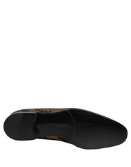 Dolce & Gabbana herre loafers i blå blomsterbrokade med læderdetaljer, frontbillede.