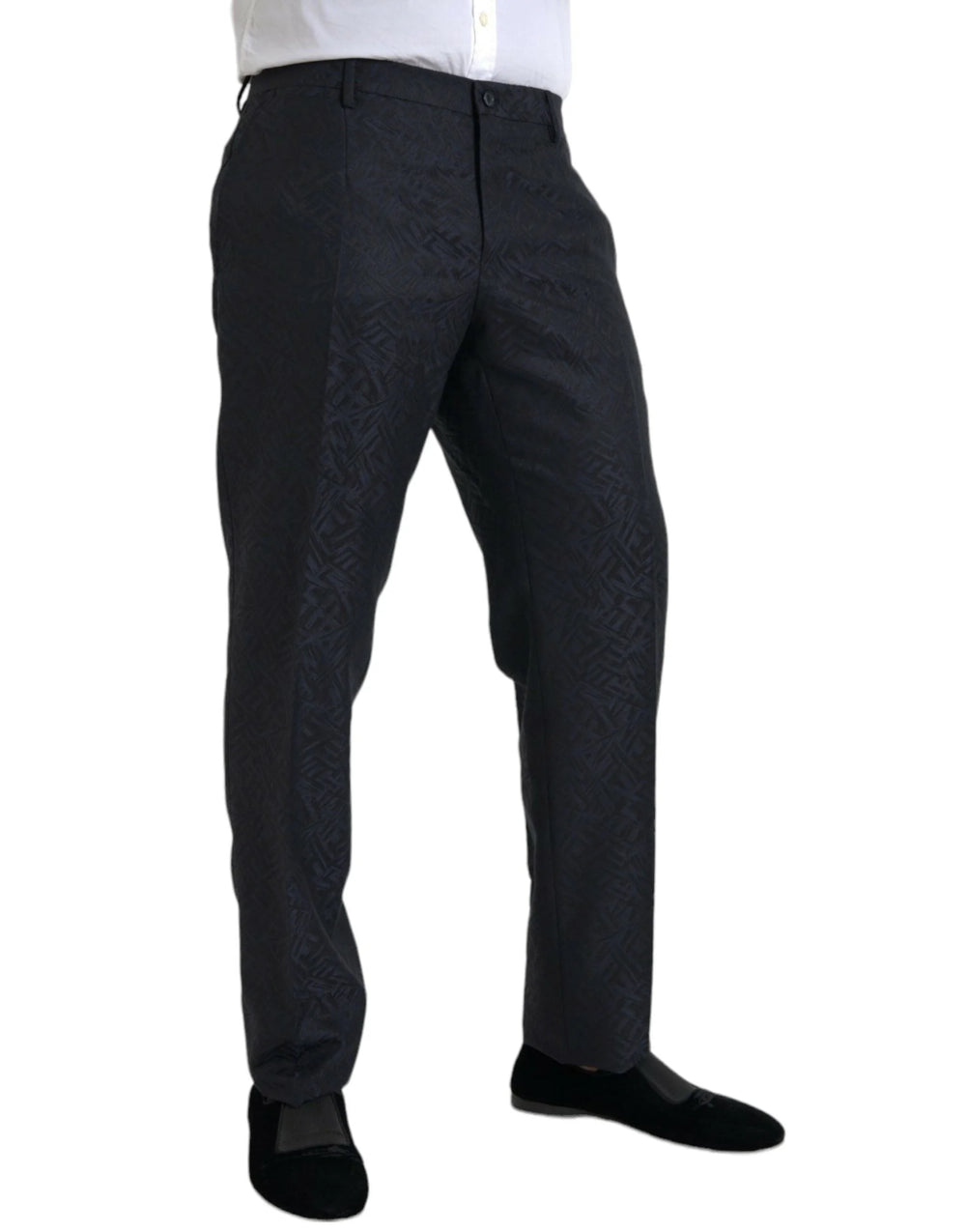Dolce & Gabbana Blue Brocade Wool Skinny Men Dress Pants - IT56 | XXL - Trousers