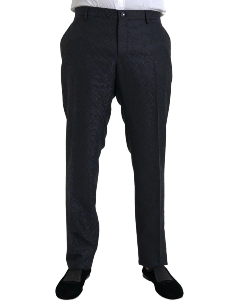 Dolce & Gabbana Blue Brocade Wool Skinny Men Dress Pants - IT56 | XXL - Trousers