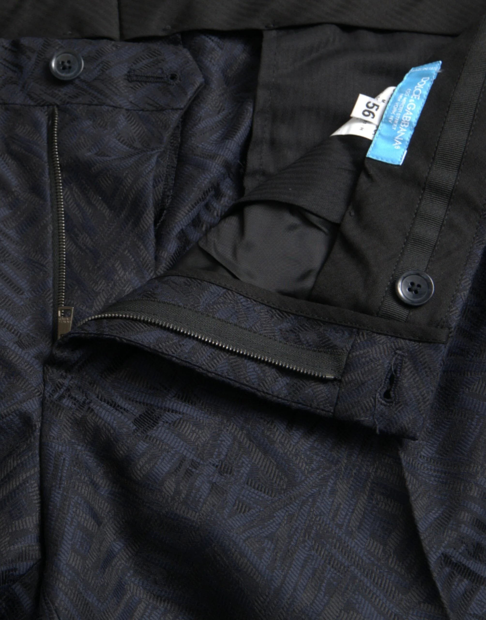 Dolce & Gabbana Blue Brocade Wool Skinny Men Dress Pants - IT56 | XXL - Trousers