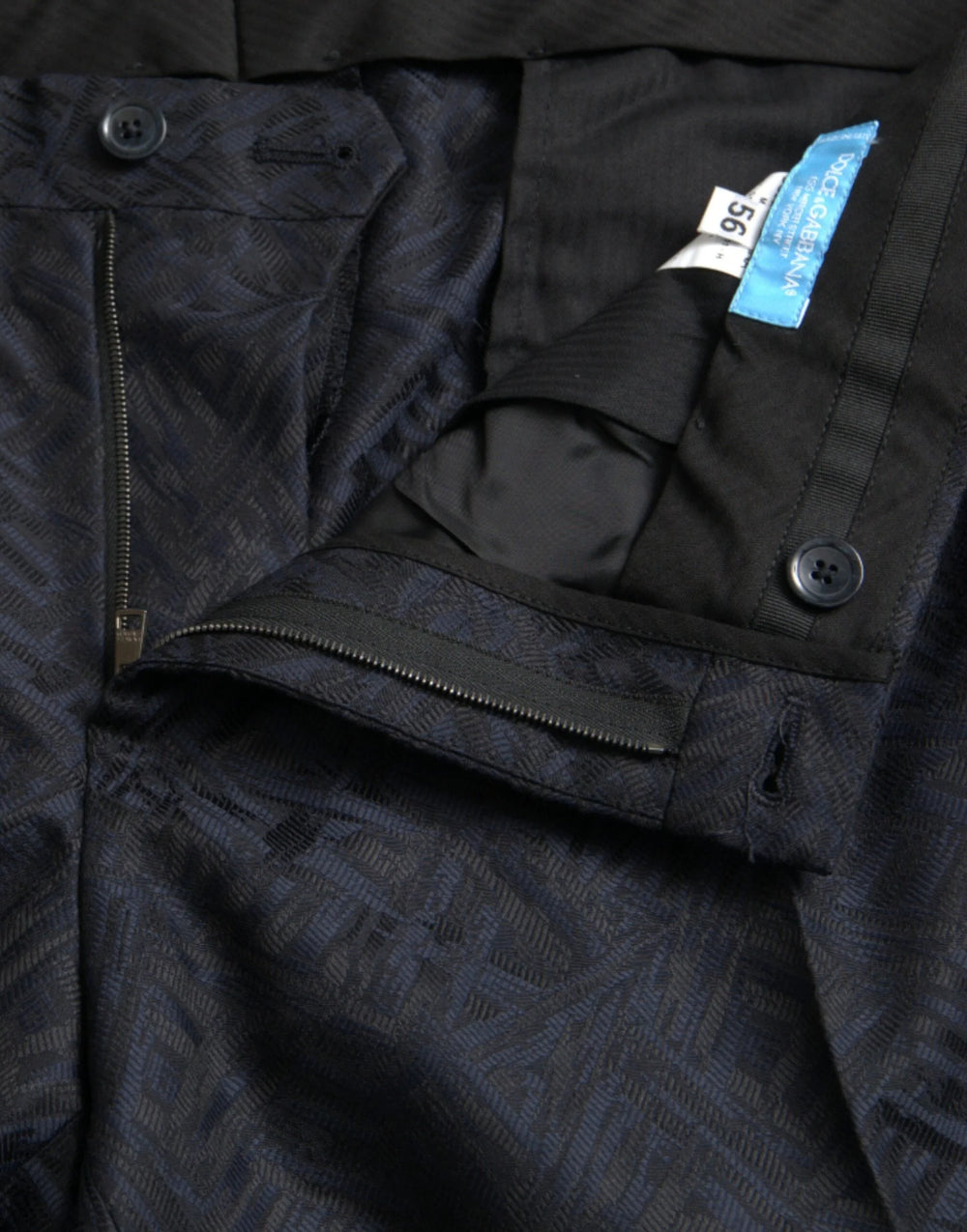 Dolce & Gabbana Blue Brocade Wool Skinny Men Dress Pants - IT56 | XXL - Trousers