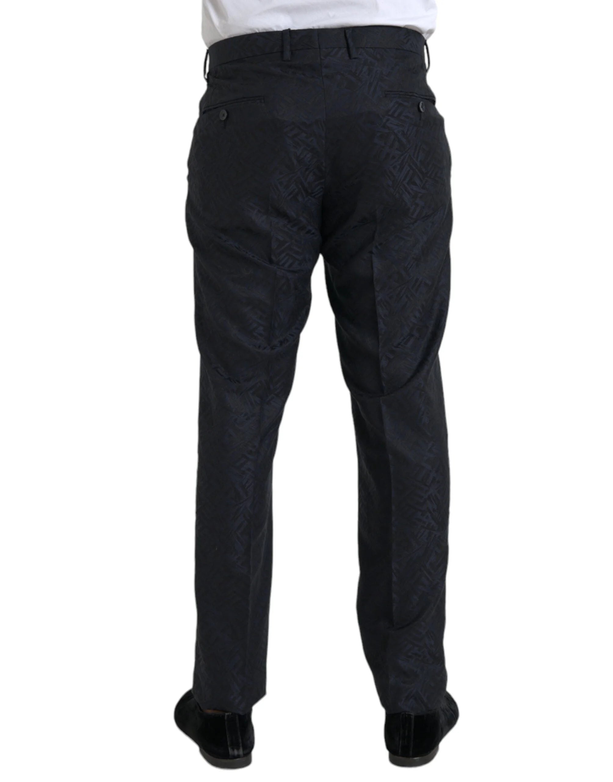 Dolce & Gabbana Blue Brocade Wool Skinny Men Dress Pants - IT56 | XXL - Trousers