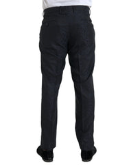 Dolce & Gabbana Blue Brocade Wool Skinny Men Dress Pants - IT56 | XXL - Trousers