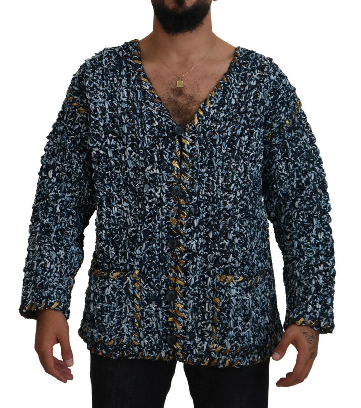 Dolce & Gabbana Blue Button Cardigan Fatto A Mano Sweater - Cardigans