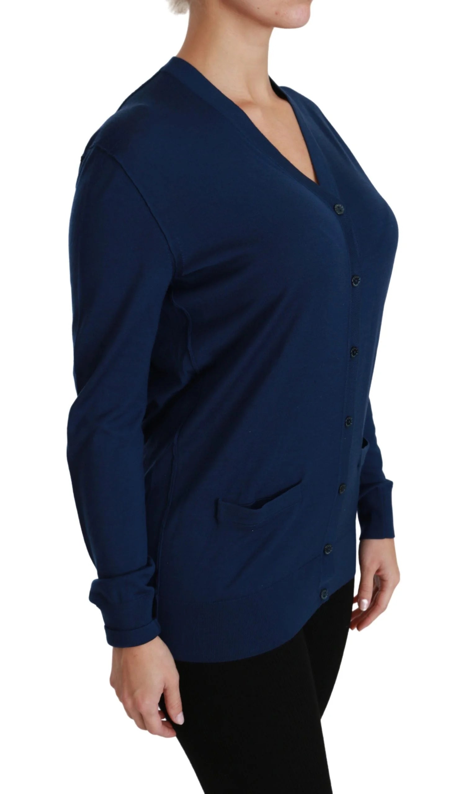 Dolce & Gabbana Blue Button Cardigan Virgin Wool Sweater - Cardigans