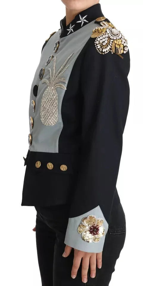 Dolce & Gabbana Blue Button Crystal Embellished Cotton Jacket - IT42|M - Coats & Jackets