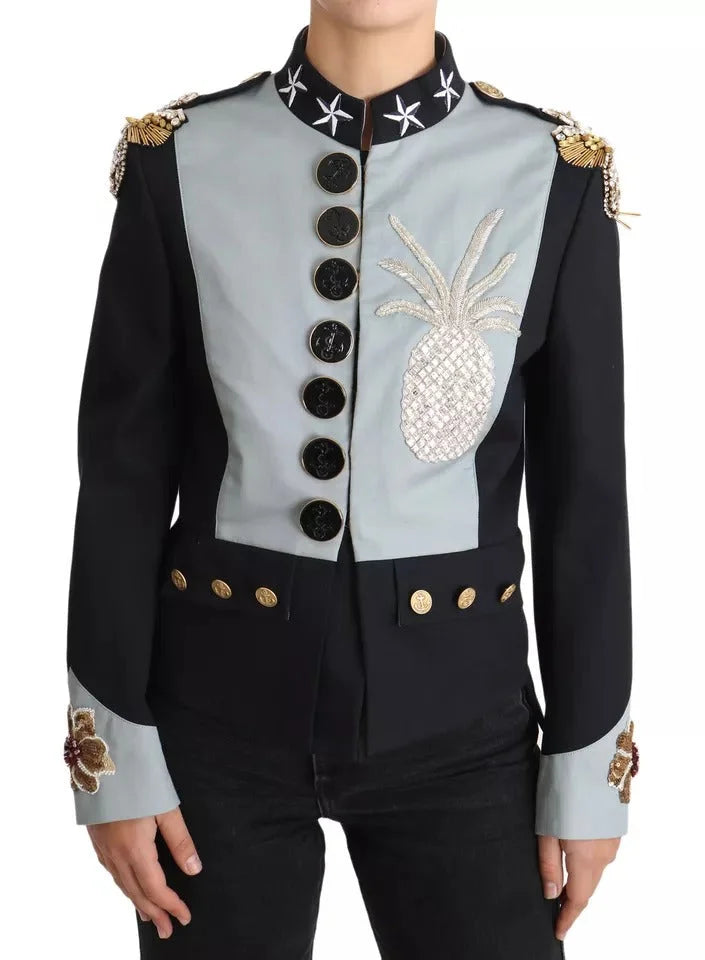 Dolce & Gabbana Blue Button Crystal Embellished Cotton Jacket - IT42|M - Coats & Jackets