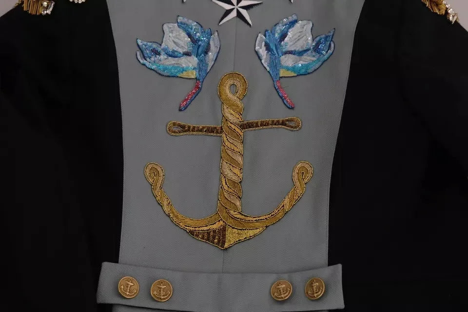 Dolce & Gabbana Blue Button Crystal Embellished Cotton Jacket - IT42|M - Coats & Jackets