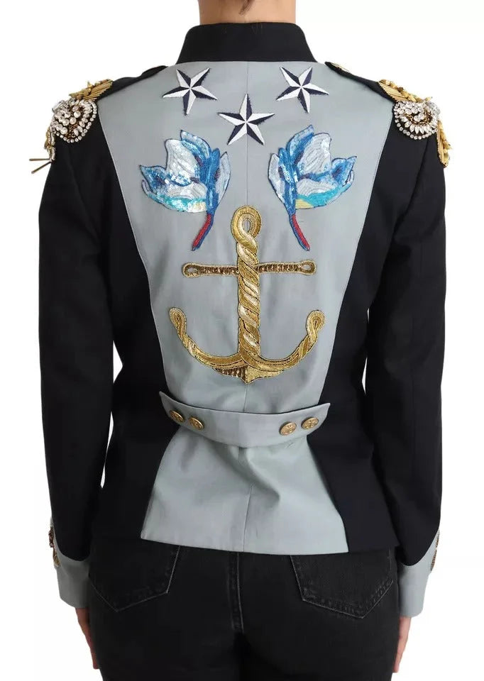 Dolce & Gabbana Blue Button Crystal Embellished Cotton Jacket - IT42|M - Coats & Jackets