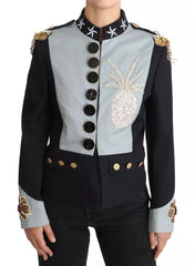 Dolce & Gabbana Blue Button Crystal Embellished Cotton Jacket - IT42|M - Coats & Jackets