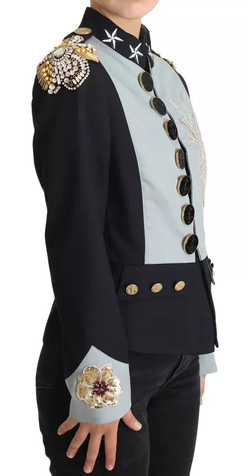 Dolce & Gabbana Blue Button Crystal Embellished Cotton Jacket - IT42|M - Coats & Jackets