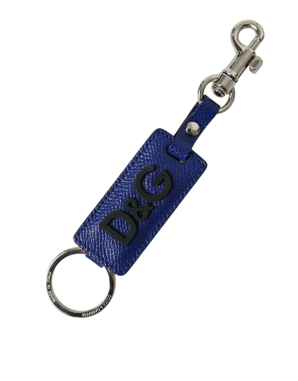 Dolce & Gabbana Blue Calf Leather DG Logo Silver Brass Keyring Keychain - Keychains