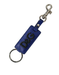 Dolce & Gabbana Blue Calf Leather DG Logo Silver Brass Keyring Keychain - Keychains
