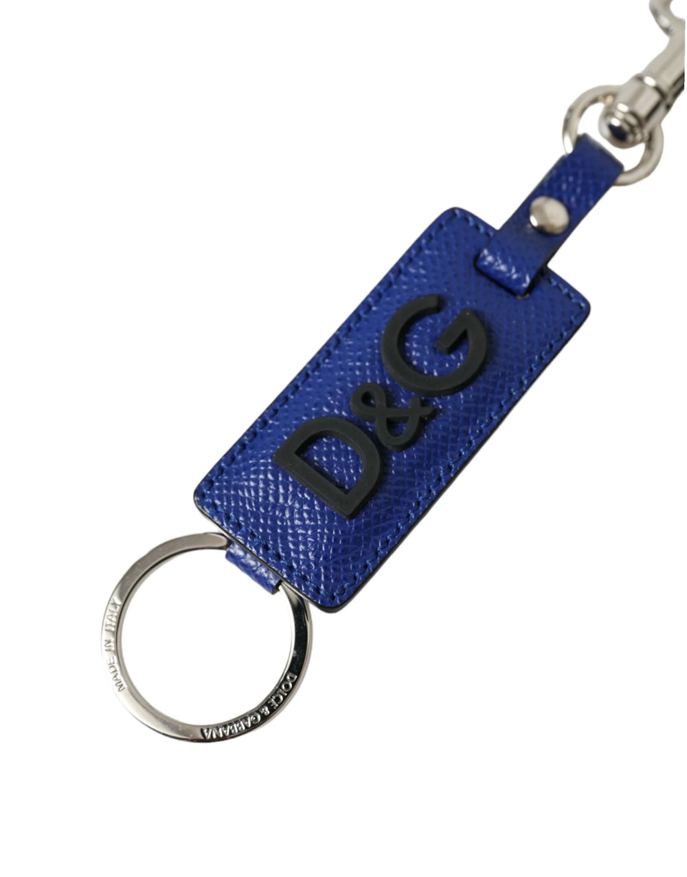 Dolce & Gabbana Blue Calf Leather DG Logo Silver Brass Keyring Keychain - Keychains