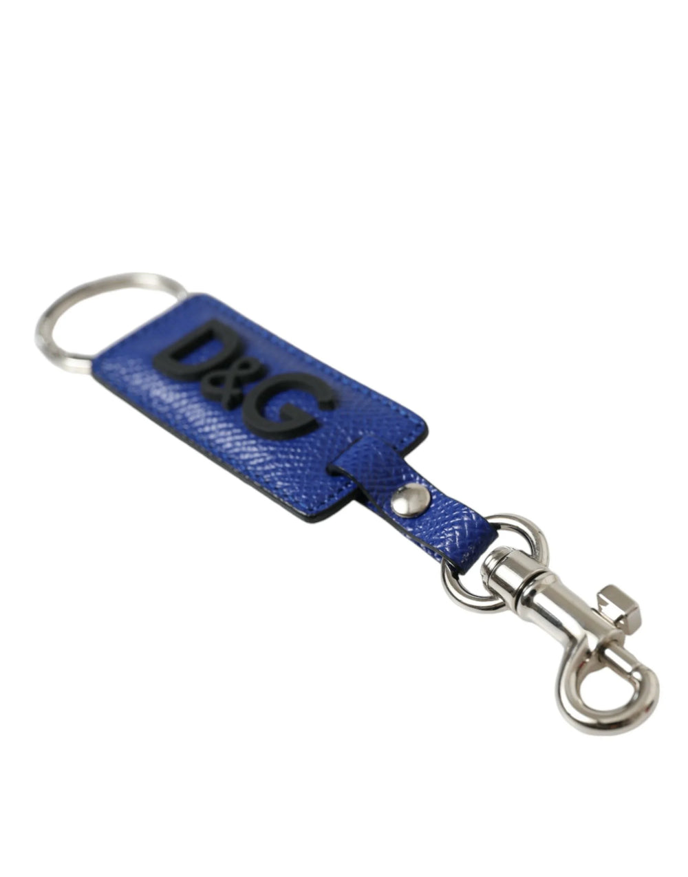 Dolce & Gabbana Blue Calf Leather DG Logo Silver Brass Keyring Keychain - Keychains