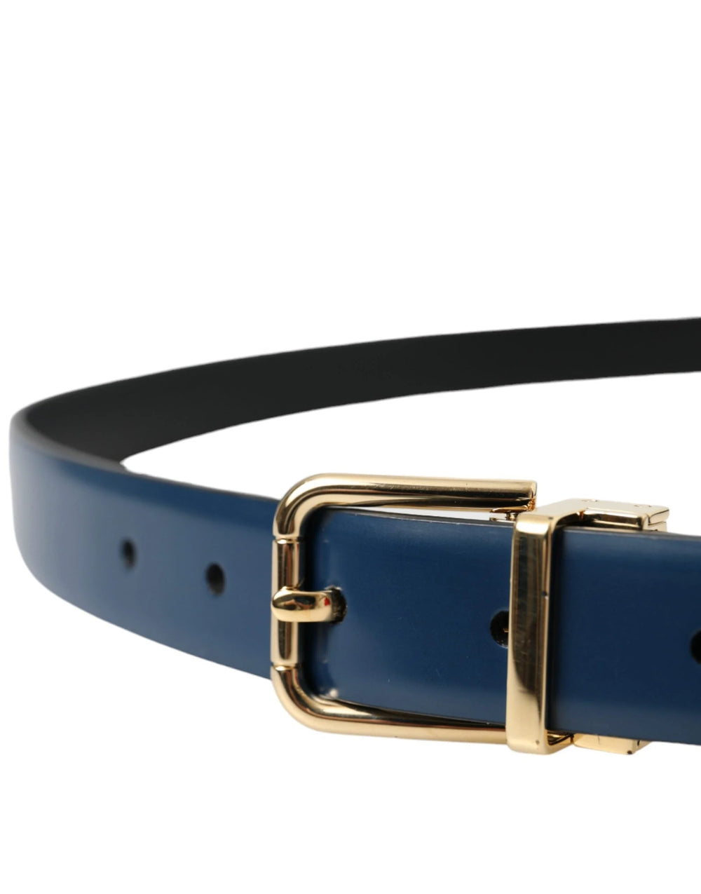Dolce & Gabbana Blue Calf Leather Gold Metal Buckle Belt Men - 110 cm / 44 Inches - Belts