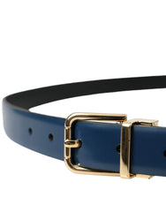 Dolce & Gabbana Blue Calf Leather Gold Metal Buckle Belt Men - 110 cm / 44 Inches - Belts