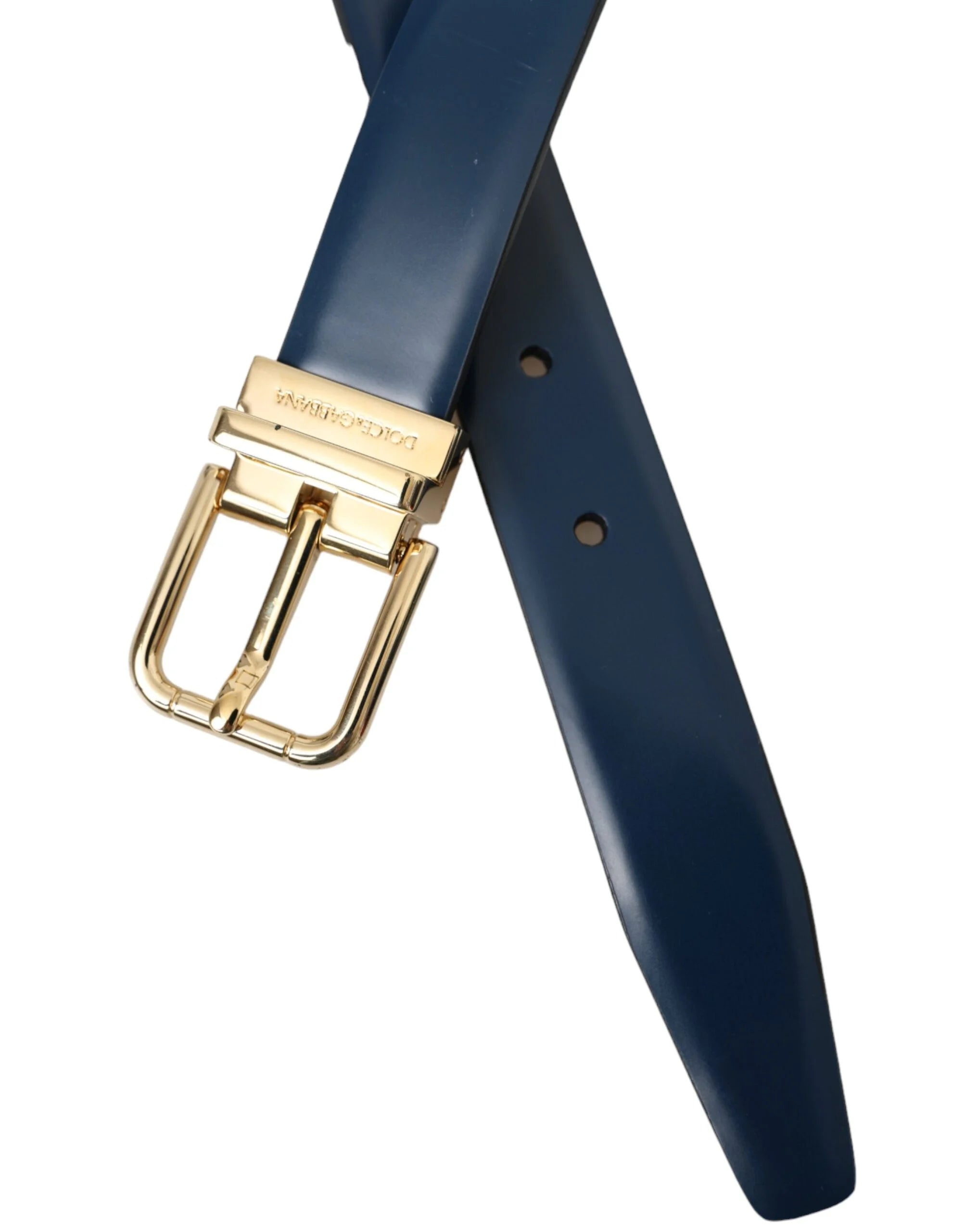 Dolce & Gabbana Blue Calf Leather Gold Metal Buckle Belt Men - 110 cm / 44 Inches - Belts