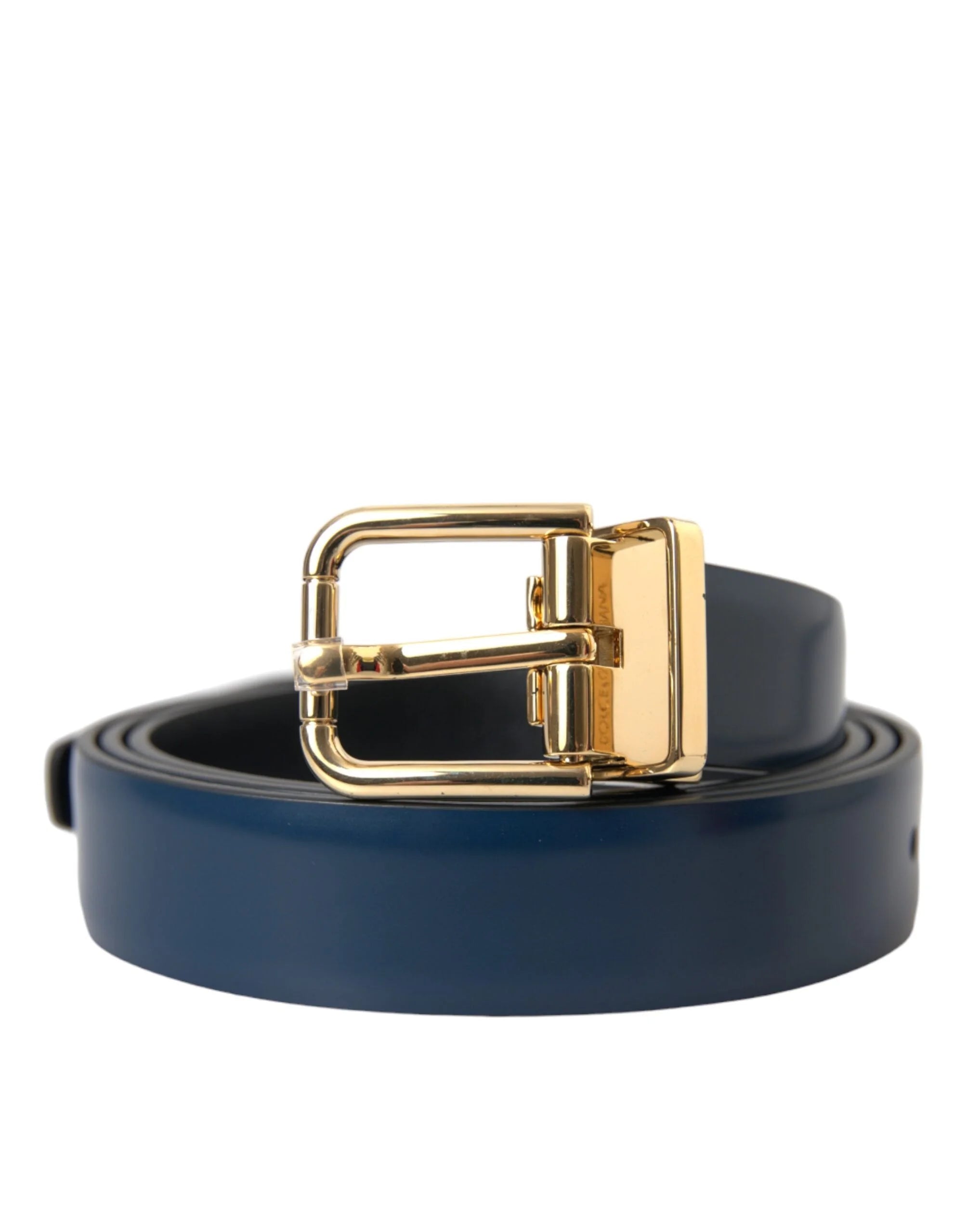 Dolce & Gabbana Blue Calf Leather Gold Metal Buckle Belt Men - 110 cm / 44 Inches - Belts