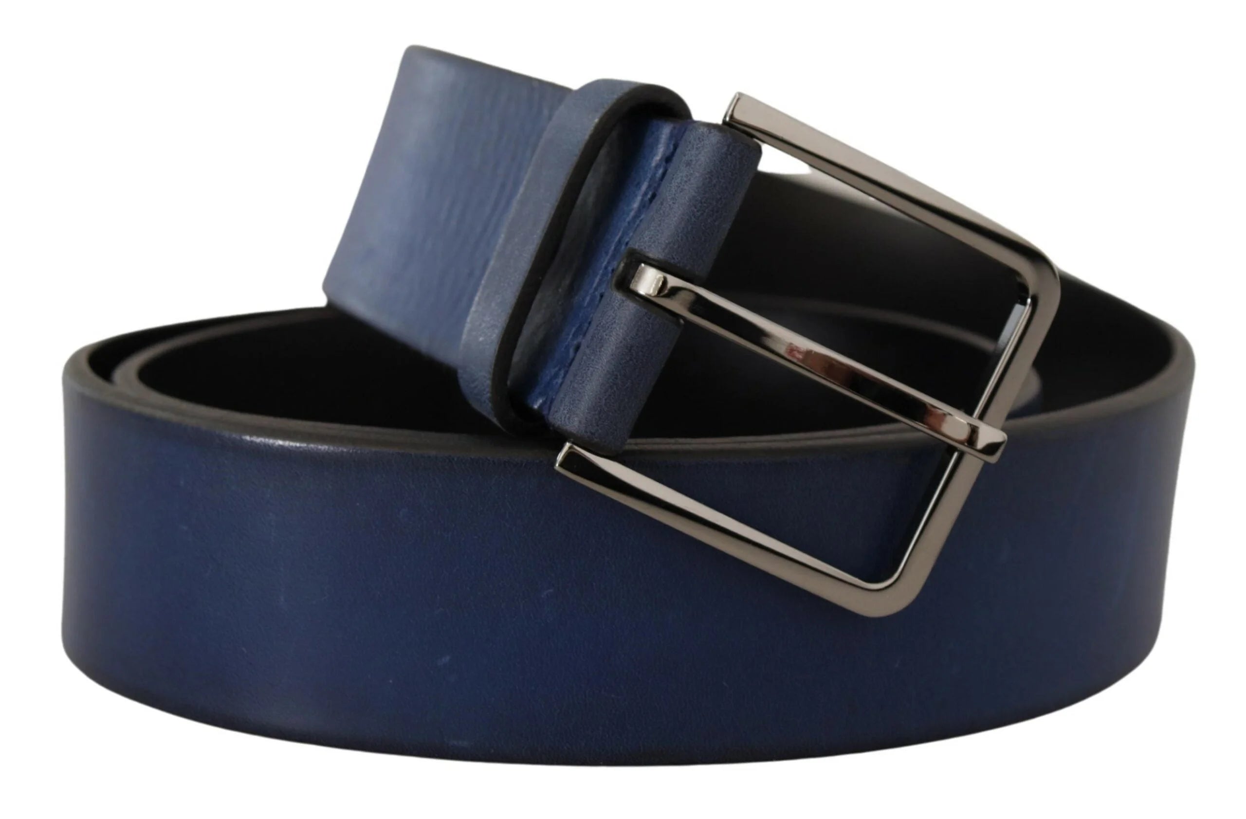 Dolce & Gabbana Blue Calf Leather Silver Metal Buckle Classic Belt - 90 cm / 36 Inches - Belts