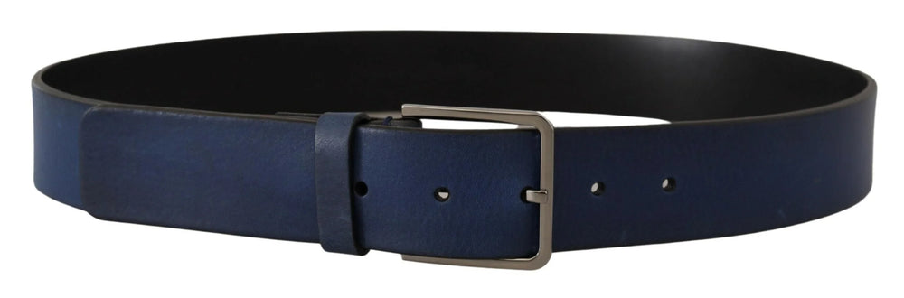 Dolce & Gabbana Blue Calf Leather Silver Metal Buckle Classic Belt - 90 cm / 36 Inches - Belts