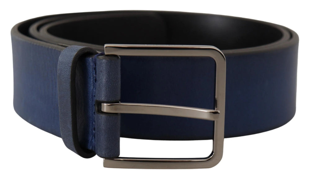 Dolce & Gabbana Blue Calf Leather Silver Metal Buckle Classic Belt - 90 cm / 36 Inches - Belts