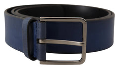 Dolce & Gabbana Blue Calf Leather Silver Metal Buckle Classic Belt - 90 cm / 36 Inches - Belts