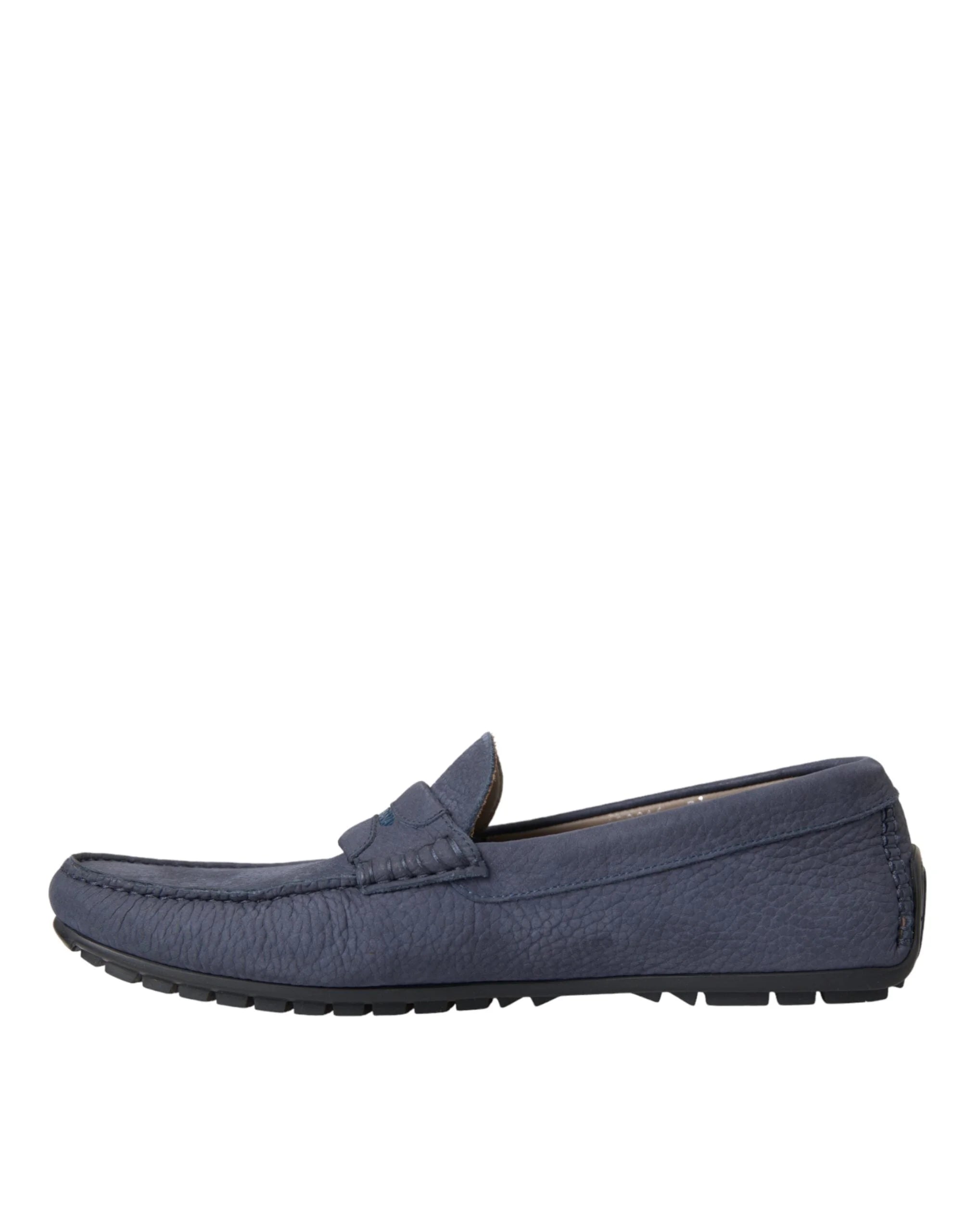 Dolce & Gabbana Blue Calf Leather Slip On Moccasin Shoes - Flats