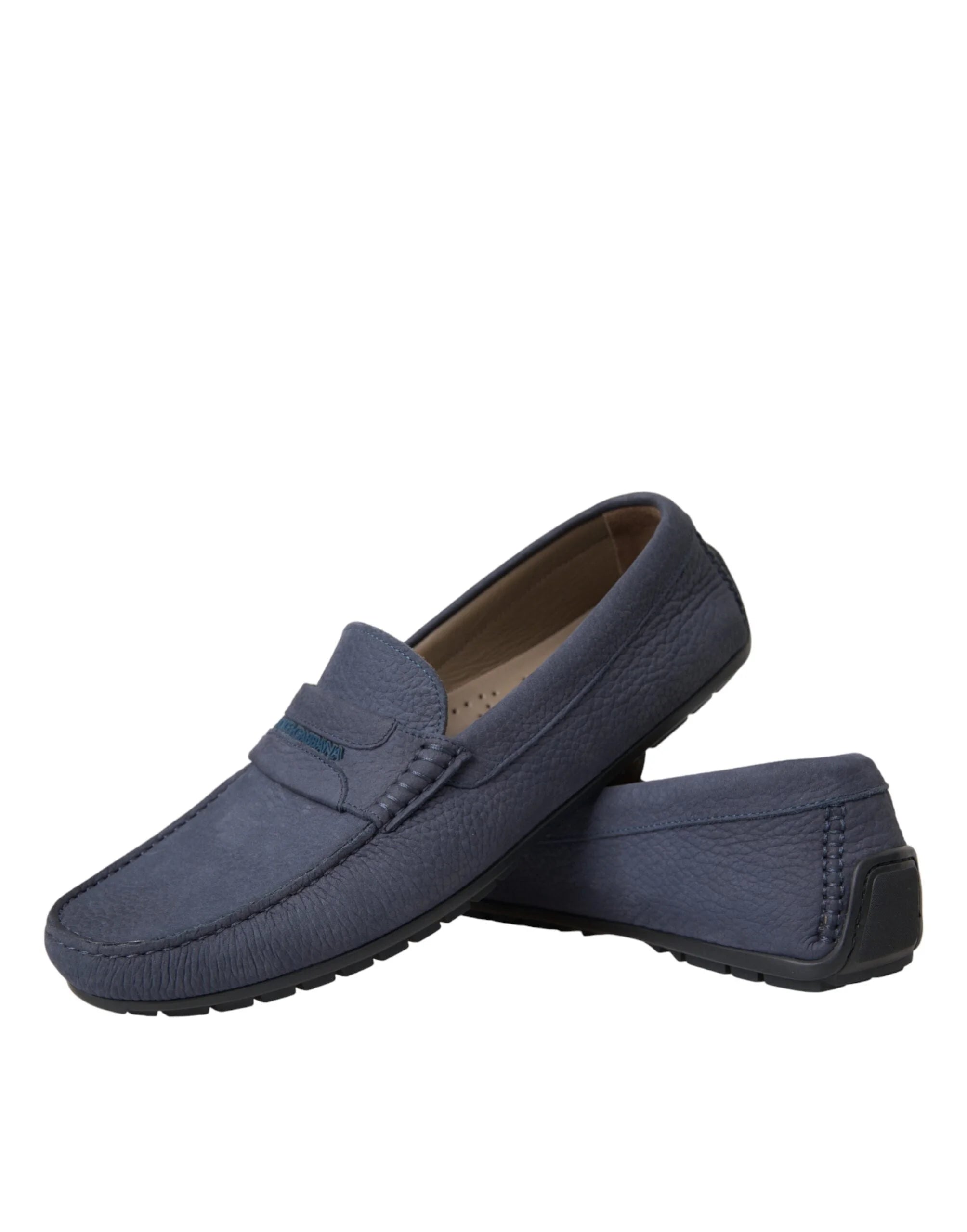 Dolce & Gabbana Blue Calf Leather Slip On Moccasin Shoes - Flats